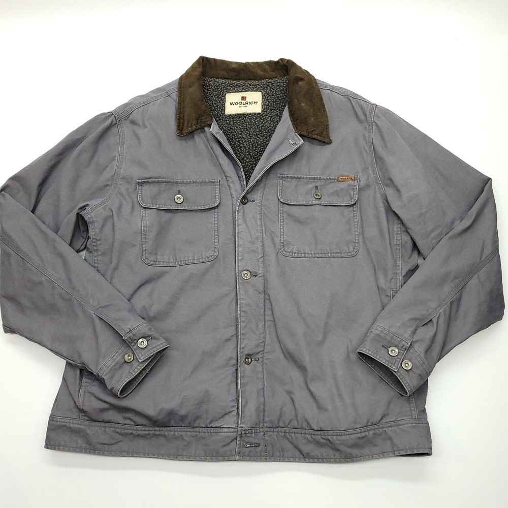 Woolrich‎ Jacket Men XXL Gray Telluride Canvas Sherpa Fleece Barn Chore Coat
